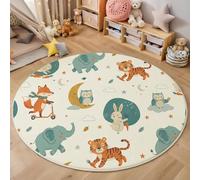 ZISTRCBAO Conejo Zorro Tigre Alfombra Salon Redonda 60cm, Alfombra Dormitorio con Divertidos Animales De Dibujos Animados, Lavable Lavadora Alfombras Comedor Antideslizante Tapete para Cocina Halls