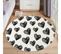ZISTRCBAO Corazón Negro Alfombras Redondas para Sala De Estar, Estilo Grafiti Dibujado A Mano Alfombra Redonda De 160cm, Negro Alfombra De área Redonda para Sofá Mesa De Café Estudio