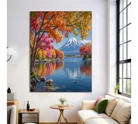 ZISTRCBAO Cuadro De Arte De Pared Con Orilla Del Lago Del Monte Fuji, Lienzo Grande Paisaje Natural Otoñal, Decoración Vertical Para Sala De Estar, Porche, Entrada 40×50 cm, Sin Marco
