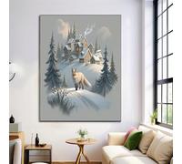 ZISTRCBAO Cuadro De Arte De Pared Con Pueblo De Los Zorros De Nieve, Lienzo Grande Tranquila Escena Invernal, Decoración Vertical Para Sala De Estar, Porche, Entrada 50×70 cm, Sin Marco