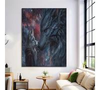 ZISTRCBAO Cuadros Decoracion Dragones Lobos, 60×90 cm Grandes Laminas Decorativas Pared Dormitorios, Lienzos Decorativos Pared Arte Fantástico Wall Art Comedor Pasillo