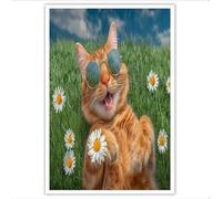 ZISTRCBAO Cuadros Decoracion Gato Naranja Margarita, 80×120 cm Grandes Laminas Decorativas Pared Dormitorios, Lienzos Decorativos Pared Lindo Retrato De Animal Wall Art Comedor Pasillo