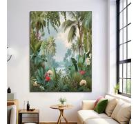 ZISTRCBAO Cuadros Decoracion Salon Palmeras Flores De Hibisco Selva 30×40 cm, Lienzo Imágenes Murales Paisaje De Selva Tropical, Pintura Mural Decoración De Pared Habitación Decoración De Pared