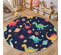 ZISTRCBAO Dinosaurios del Planeta Espacial Alfombra Redondas 160cm, Animales De Dibujos Animados Tapete Redondo Antideslizante, Multicolor Alfombra De Redonda para Dormitorio De Adolescente