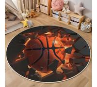 ZISTRCBAO El Baloncesto Rompe El Muro Negro Redonda Alfombras, Alfombra Redonda con Abstracto Moderno 80cm, Suave del Hogar Alfombras para Infantil Sala De Juegos,Rojo Naranja