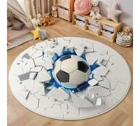 ZISTRCBAO El Fútbol Rompe El Muro Blanco Redonda Alfombras, Alfombra Redonda con Abstracto Moderno 180cm, Suave del Hogar Alfombras para Infantil Sala De Juegos,Blanco