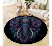 ZISTRCBAO Elefante Indio Mandala Alfombras Redondas para Sala De Estar, Estilo Étnico Retro Alfombra Redonda De 60cm, Púrpura Alfombra De área Redonda para Sofá Mesa De Café Estudio