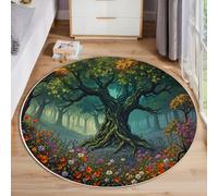 ZISTRCBAO Fantasía Bosque Árboles Alfombra Salon Redonda 80cm, Alfombra Dormitorio con Estilo Artístico Psicodélico, Lavable Lavadora Alfombras Comedor Antideslizante Tapete para Cocina Halls
