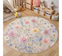 ZISTRCBAO Flores Amarillas Rosadas Alfombra Redonda 160cm, Antideslizante Lavables Alfombras Redondas Estilo Acuarela para Habitación Infantil Infantil, Rosa