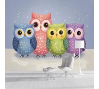 ZISTRCBAO Fondo De Pantalla Panorámica Búho De Dibujos Animados 300x210cm, Animalito Lindo Fotomurales Seda Para Dormitorio Infantil, Multicolor