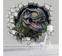 ZISTRCBAO Fondo De Pantalla Panorámica El Tiranosaurio Rex Irrumpe A Través De La Pared 250x175cm, Animal De Dibujos Animados En 3D Fotomurales Seda Para Dormitorio Infantil, Verde