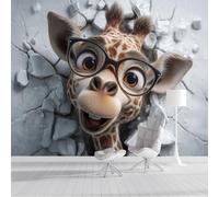 ZISTRCBAO Fondo De Pantalla Panorámica Una Jirafa Irrumpiendo A Través De La Pared 300x210cm, Animal De Dibujos Animados En 3D Fotomurales Seda Para Dormitorio Infantil, Marrón