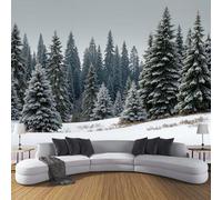 ZISTRCBAO Fotomurales Bosque Nevado 350x256cm, Papel Tapiz Fotográfico Seda Paisaje Invernal, Gris Decoración De Pared Sala Cuarto Oficina Salón