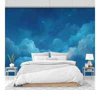 ZISTRCBAO Fotomurales Luz De Luna Nubes Estrellas 300x210cm, Papel Tapiz Fotográfico Seda Cielo Nocturno Tranquilo Y De Ensueño, Cian Intenso Decoración De Pared Sala Cuarto Oficina Salón