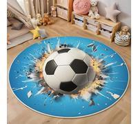 ZISTRCBAO Fútbol Explosivo Alfombra Redondas 120cm, Arte Rompedor De Muros En 3D Tapete Redondo Antideslizante, Azul Alfombra De área Redonda para Dormitorio De Adolescente para Niño