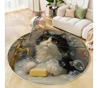 ZISTRCBAO Gato Blanco Y Negro Burbuja Alfombra Redonda para Dormitorio, Redondo Alfombras Pintura Al Óleo Retro De Animales, Multicolor Alfombra para Patio O Habitación Familiar Sala De Estar 100cm