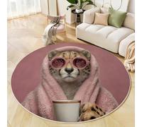 ZISTRCBAO Gato En Bata De Baño Alfombras Redondas, Retrato Antropomórfico De Un Animal Alfombra Redonda 100cm, Antideslizante Lavable Alfombra para Sala De Estar Sofá Dormitorio Pasillo Cocina, Rosa