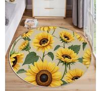 ZISTRCBAO Girasol Floral Alfombra Redonda para Dormitorio, Redondo Alfombras Estilo Pastoral Retro, Amarillo Antideslizante Alfombra para Patio O Habitación Familiar Sala De Estar 160cm