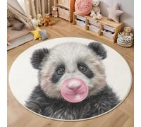 ZISTRCBAO Gris Alfombras Redonda De área 180cm, Panda Soplando Burbujas Alfombra Redonda De Salón, Lindo Animal De Acuarela Alfombras De Suaves para Habitación Infantil Sala De Juegos