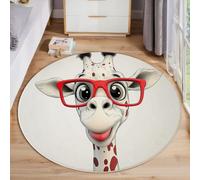 ZISTRCBAO Jirafa con Gafas Alfombra Redondas 120cm, Animal De Dibujos Animados Tapete Redondo Antideslizante, Gris Claro Alfombra De área Redonda para Salón Sofá Mesa Café Estudio Comedor