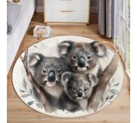 ZISTRCBAO Koala En Una Rama Alfombra Redonda De Salón 120cm, Retrato De Animal En Acuarela Alfombra De Pelo Corto, Alfombras Lavable Antideslizante para Cocina Habitacion Oficina, Gris-Marrón