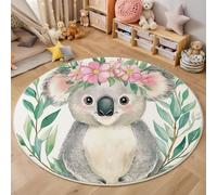 ZISTRCBAO Koala Floral Alfombra Redondas 80cm, Animales De Acuarela Tapete Redondo Antideslizante, Gris Alfombra De área Redonda para Salón Sofá Mesa Café Estudio Comedor
