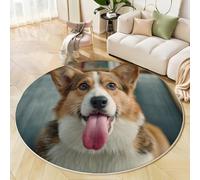 ZISTRCBAO Lengua De Corgi Saliendo Alfombra Redonda De Salón 160cm, Lindo Retrato De Animal Alfombra De Pelo Corto, Alfombras Lavable Antideslizante para Cocina Habitacion Oficina, Naranja