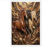 ZISTRCBAO Lienzo Decorativo Patrón De Nubes Caballo Para Pared, Póster Animal Relieve Tallado En Madera 70×100 cm Decoración Del Hogar Y La Oficina Para Sala De Estar, Dormitorio