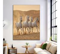 ZISTRCBAO Lienzos Decorativos Desierto Manadas De Caballos Corriendo 80×120 cm Sin Marco Cuadro Sobre Lienzo Dunas De Arena Dorada, Arte De La Pared Para El Cuarto De Sala De Estar Del Dormitorio