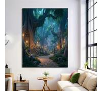 ZISTRCBAO Lienzos Decorativos Sendero Del Bosque Encantado 60×90 cm Sin Marco Cuadro Sobre Lienzo Estilo De Cuento De Hadas De Ensueño, Arte De La Pared Para El Cuarto De Sala De Estar Del Dormitorio