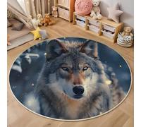 ZISTRCBAO Lobo Gris del Bosque Alfombra Redondas 180cm, Realismo Animal Tapete Redondo Antideslizante, Marrón Claro Alfombra De área Redonda para Salón Sofá Mesa Café Estudio Comedor