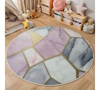 ZISTRCBAO Mármol Geométrico Dorado Alfombra Redonda para Dormitorio, Redondo Alfombras Lujo Moderno, Rosa Antideslizante Alfombra para Patio O Habitación Familiar Sala De Estar 100cm
