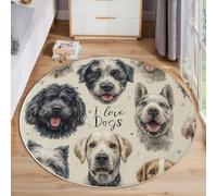 ZISTRCBAO Multicolor Alfombras Redonda De área 60cm, Me Encantan Los Perros Alfombra Redonda De Salón, Retrato De Animal En Acuarela Lavable Alfombras De área Suaves para Sala De Estar Dormitorio