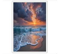 ZISTRCBAO Olas De Playa Al Atardecer Lienzo Arte Pared, Lienzo Paisaje Marino Romántico Para Dormitorio Sala De Estar, Arte Mural En Lienzos Decoración Para Despacho Entrada Cafetería 40×50 cm