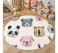ZISTRCBAO Panda Conejo Tigre Alfombras Redondas para Sala De Estar, Caras De Animales De Dibujos Animados Alfombra Redonda De 160cm, Multicolor Alfombra De Redonda para Dormitorio De Adolescente