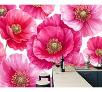 ZISTRCBAO Papel Pintado De Seda Amapola De Acuarela, 200x140cm Fotomurales Flores Naturales Sencillas Papel Tapiz Fondo De Pantalla Decoración De Pared Para Domitorio, Salón Y Oficina, Rosa Intenso
