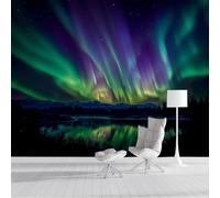 ZISTRCBAO Papel Pintado De Seda Auroras Boreales De Alaska, Papel Tapiz Fotográfico Vista Nocturna De Ensueño Para Salón Dormitorio Oficina Pared De Fondo De TV 250x175cm