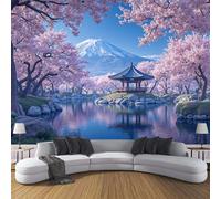 ZISTRCBAO Papel Pintado De Seda Flores De Cerezo Monte Fuji, Papel Tapiz Fotográfico Paisaje Japonés Para Salón Dormitorio Comedor 300x210cm