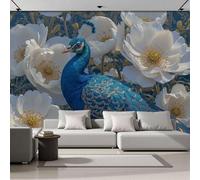ZISTRCBAO Papel Pintado De Seda Pavos Reales Entre Flores, Papel Tapiz Fotográfico Estilo Naturalista Para Salón Dormitorio Oficina Pared De Fondo De TV 300x210cm