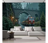 ZISTRCBAO Papel Pintado De Seda Tren Viajando A Través De Bosques, Papel Tapiz Fotográfico Paisajes De Viajes Antiguos Para Salón Dormitorio Comedor 350x256cm