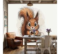 ZISTRCBAO Papel Pintado Panorámico Ardilla Sosteniendo Una Bellota, Fotomural 3D 200x140cm Papel Pintado Decoración Hogar Lindo Animal De Dibujos Animados Para Salón Dormitorio, Marrón Anaranjado