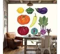 ZISTRCBAO Papel Pintado Panorámico Berenjena Tomate Rábano, Fotomural Moderna 3D 200x140cm Papel Pintado Decoración Hogar Estilo Acuarela Pintado A Mano Para Salón Dormitorio, Multicolor
