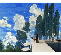 ZISTRCBAO Papel Pintado Panorámico Cielo Azul Bosque De Álamos, Fotomural Moderna 3D 350x256cm Papel Pintado Decoración Hogar Estilo De Pintura Al Óleo Retro Para Salón Dormitorio, Azul
