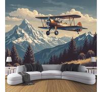 ZISTRCBAO Papel Pintado Pared Biplanos Volando Sobre Las Montañas 300x210cm, Fondo De Pantalla Seda Estilo De Aviación Retro Para Decoración De Paredes Sala Cuarto Oficina Salón, Multicolor