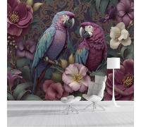 ZISTRCBAO Papel Pintado Pared Loro Floral 200x140cm, Fondo De Pantalla Seda Jungla Tropical Para Decoración De Paredes Sala Cuarto Oficina Salón, Rosa Púrpura