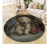 ZISTRCBAO Perro En El Sofá Alfombras Redondas 80cm, Animal De Grafiti Retro Alfombra Redondo, Color Crema Suave Antideslizante Alfombra para Salón Dormitorio Comedor Hogar