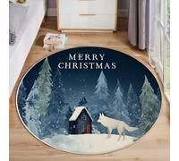 ZISTRCBAO Pino Lobo Blanco En La Nieve Alfombra Redondas 60cm, Feliz Navidad Tapete Redondo Antideslizante, Azul Alfombra De área Redonda para Salón Sofá Mesa Café Estudio Comedor