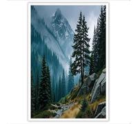 ZISTRCBAO Pintura De Paisaje De Bosque Neblinoso Del Parque Sobre Lienzo, Arte Del Bosque Natural Pósters De Arte De Pared, Art De Pared Verde, Decoración Para El Hogar Sala De Estar 60×90 cm