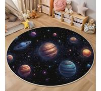 ZISTRCBAO Planetas del Sistema Solar Redonda Alfombras, Alfombra Redonda con Tema del Universo De Ciencia Ficción 160cm, Suave del Hogar Alfombras para Infantil Sala De Juegos,Negro