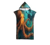 ZISTRCBAO Poncho de Surf Toalla de Microfibra con Capucha para Hombres y Mujeres,Pulpo Lunares Compacto y de Secado Rápido,Playa Cambiador Albornoz Natación (Océano Barco)